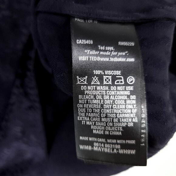 Ted Baker Satin Blouse Size 2 Dark Leopard Long Sleeve Jacquard Top Choker Neck - Picture 12 of 13